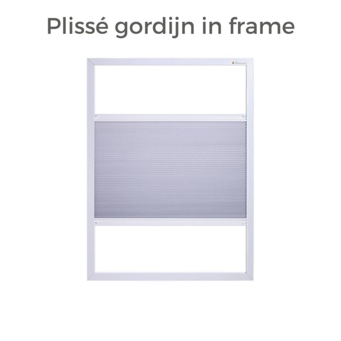 Plissé gordijn in frame, kleur wit , magneetstrip montage