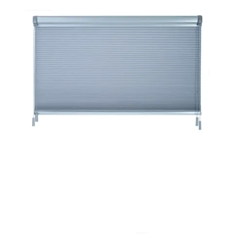 Vrijhangend plisségordijn met Twin Pull bediening half geopend vanaf onderkant